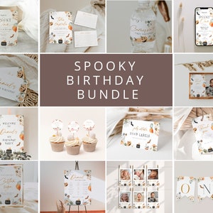 Spooky One  first birthday Invitation Bundle, Editable 1st Birthday Bundle, little Spooky  First Birthday Pack, Halloween Birthday Theme