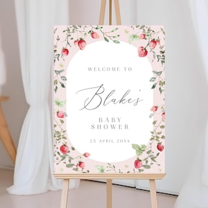 Erdbeere Babyparty Willkommensschild, Beere süßes Willkommensschild, Babypartyschild, Erdbeere bearbeitbares Zeichen, Willkommensplakat-Zeichen, BSBS02