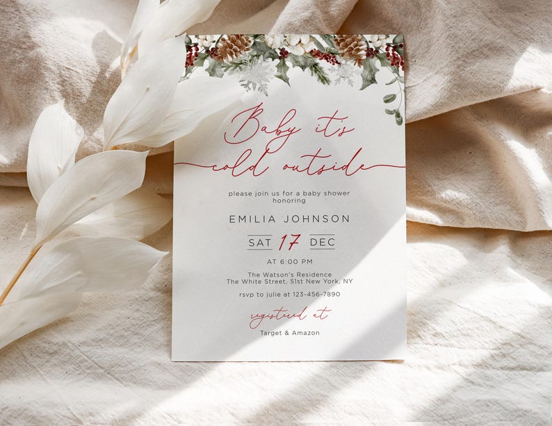 Winter Baby Shower Invitation, Baby It's Cold Outside Invite, Christmas