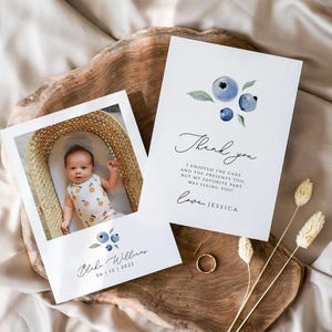 Tarjeta de agradecimiento de cumpleaños con arándanos, tarjeta de agradecimiento de cumpleaños, dulce tarjeta de agradecimiento con bayas, descarga instantánea imprimible