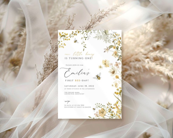 Bee first birthday invitation Invitation, bee First Birthday Invitation, first bee day invitation, our little honey Invite, 1st bee day