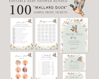 Editable duck Baby Shower Game Bundle, Mallard duck Baby Shower Game Pack, Boy hunting duck Shower Games, DBSH01