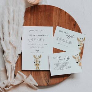 Giraffe Baby Shower Invitation Set Template, Safari Baby Shower Invite Bundle,  Wild jungle animals  baby shower invitation, books for baby