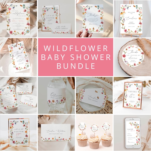 pink wildflower Baby Shower Invitation Bundle, Wildflower Baby Shower Invitation Set, flower Baby Shower, Baby Shower Games