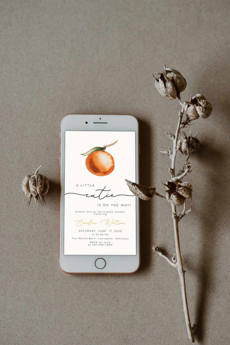 Little Cutie Baby Shower Evite Template Orange Baby Shower Etsy