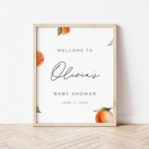 Little Cutie Baby Shower Sign, Welcome Sign Baby Shower, Orange Baby Shower Sign, Citrus Baby Shower Sign, Editable Sign, Cutie Shower Sign image 3