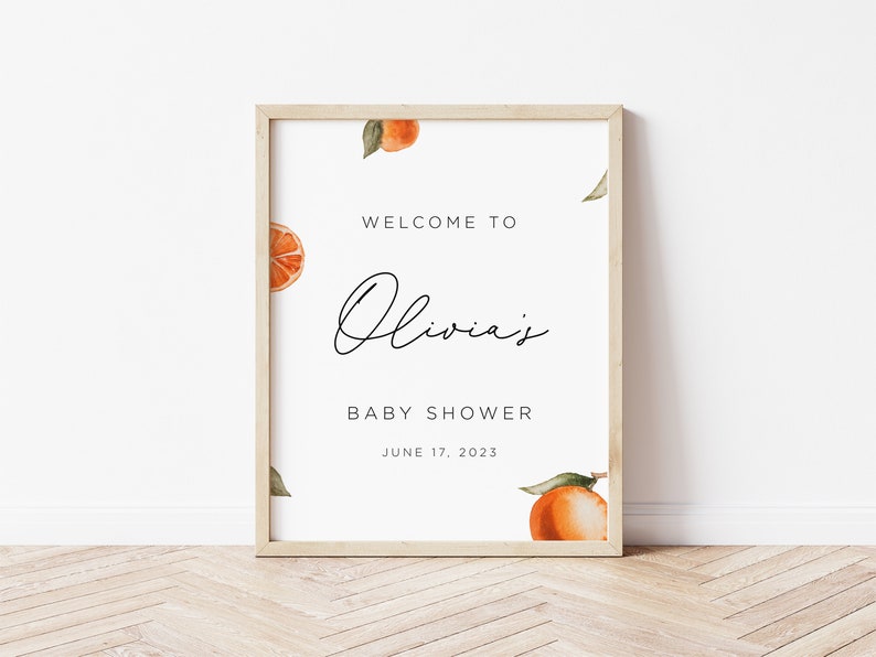 Little Cutie Baby Shower Sign, Welcome Sign Baby Shower, Orange Baby Shower Sign, Citrus Baby Shower Sign, Editable Sign, Cutie Shower Sign image 3
