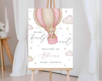 We Can Bearly Wait Boy Baby Shower welcome sign, Teddy Bear Air Balloons Welcome sign, Bear Balloon Baby Shower Welcome Sign, BWBS04