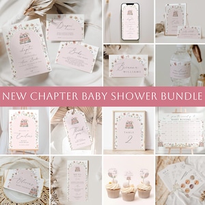 Storybook girl Baby Shower Bundle, A New Chapter Begins pink Baby Shower Invitation, A new chapter will soon, Book Themed Baby Shower CBSH03