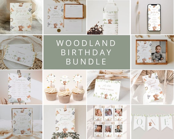 Wild One 1st Birthday woodland Animals bundle, Wild One forest animals Birthday invite, Wild One first birthday Decor, wild one forest party
