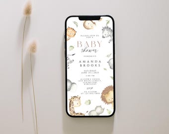 Safari Baby Shower electronic  Invitation, Safari Animals Baby Shower digital  Invitation, Jungle Baby Shower phone Invite, SBSH02