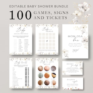 100 Editable baby in bloom Baby Shower Games and signs,  Wildflower baby shower games Baby Shower Games, Wild Flowers Games Set Baby Games