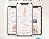 Peter rabbit girl Baby Shower digital girl video invitation with Clickable RSVP, pink, A little bunny is on the way baby shower, PRG05, 0SV
