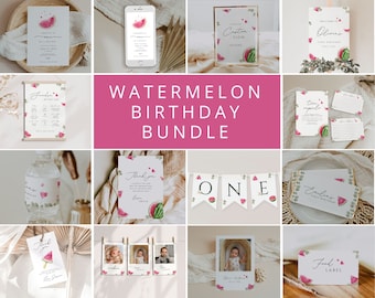 Sweet as watermelon Birthday Invitation Bundle, Watermelon 1st Birthday, Melon First Birthday Decorations, One in a melon welcome sign