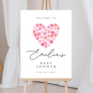 Valentine Baby Shower Welcome Sign,  A Little Sweetheart Welcome Sign, Pink Red Hearts Baby Shower Sign, VBSH02