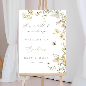 Cartello di benvenuto per baby shower Mommy to Bee, cartello di benvenuto con fiori selvatici e api, cartello per baby shower con api, BBSH012