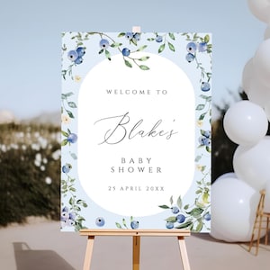 Blaubeere Babyparty Willkommensschild, Beere Süßes Willkommensschild, Babypartyschild, bearbeitbares Zeichen, Beerenduscheschild, Willkommensplakatschild, BBSH2