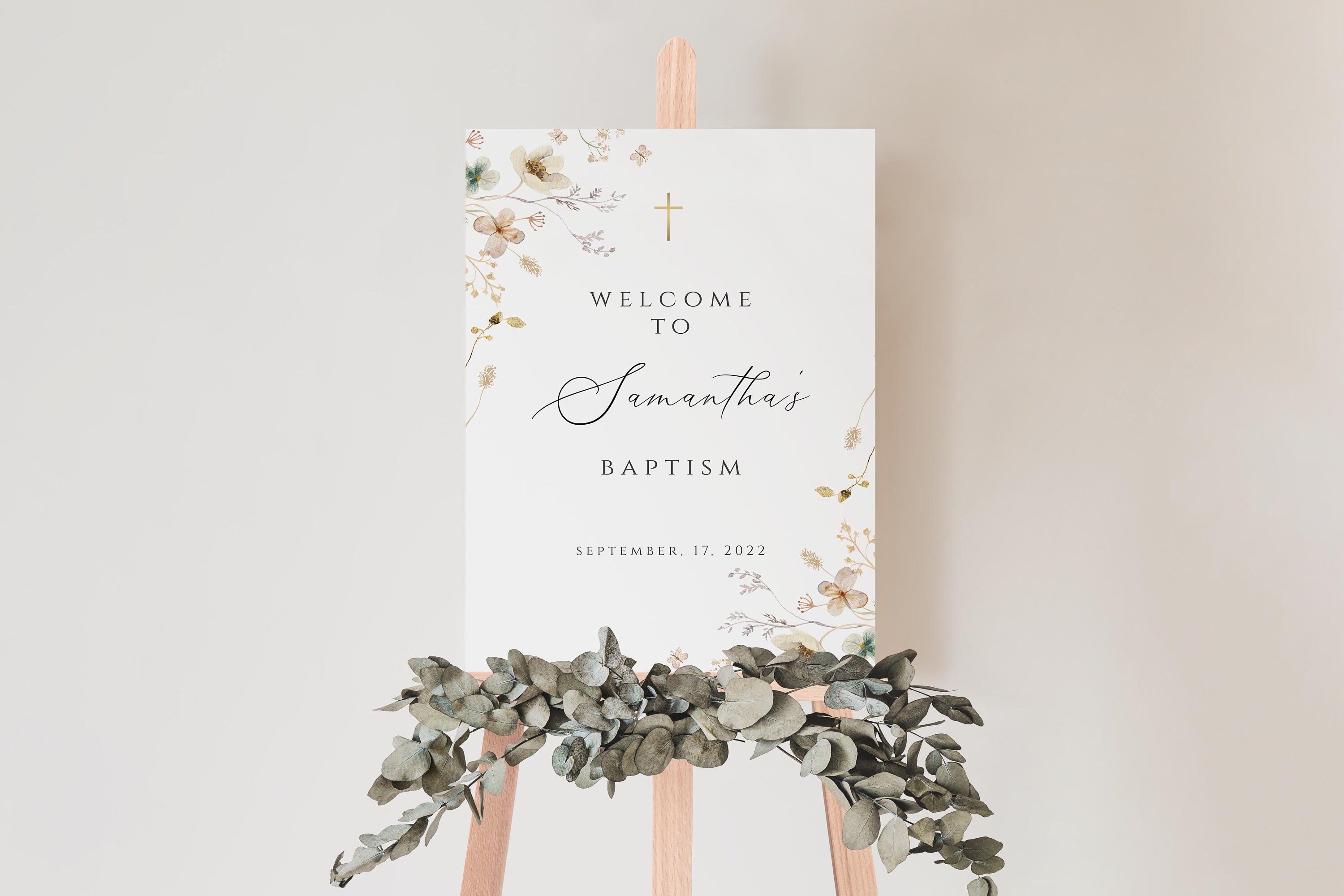 Printable Baptism Welcome Sign, Christening Welcome Sign, Wildflower ...