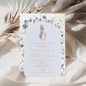 Invito per il primo compleanno di Peter Rabbit, invito per il primo compleanno di Peter Rabbit, invito per il primo compleanno di un coniglietto, primo compleanno di un bambino, PRFB01