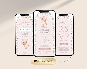 Winnie the Pooh Mädchen Baby Shower Einladung Antwortkarte Vorlage, We Can BearlyWait Teddy rosa Bär, verfolgbare Antwort Babyparty, WS007