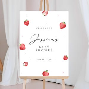 Cartello di benvenuto per baby shower alla fragola, cartello di benvenuto dolce alle bacche, cartello per baby shower, cartello modificabile alla fragola, cartello poster di benvenuto, SBS01