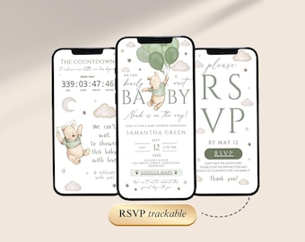 Winnie the Pooh Baby Shower Digital Invitation RSVP template, We Can Bearly Wait Editable Teddy Bear, trackable rsvp Baby Shower, WP001