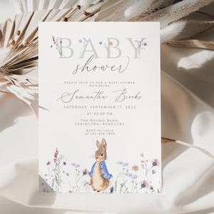 peter rabbit Baby Shower Invitation, Classic peter rabbit Baby Shower invite, boy baby shower invite, A little bunny is on the way, PRAB01