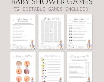 Editable Peter Rabbit Baby Shower Game Bundle, Blue Peter Rabbit Baby Shower Game Pack, Boy Peter Rabbit Shower Games, Peter Rabbit, PRAB01