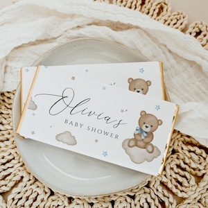 Brown Bear Balloon Baby Shower Chocolate Wrapper Template, Printable Candy Bar Wrapper, We Can Bearly Wait boy Chocolate Bar Wrapper, BWBS01