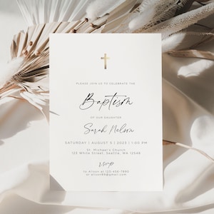 Modern Minimalist Baptism Invitation Template, Simple Baptism Christening Invitation, Baptism Invite Template, Instant Download, Editable