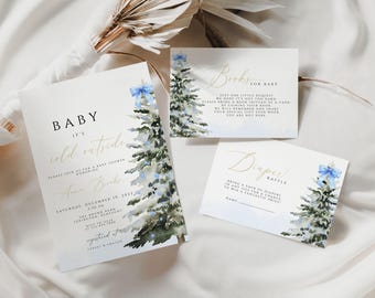 Winter Baby Shower Invitation Bundle, baby it's cold outside winter set, winter Forest Baby Shower, Books for Baby, Diaper Raffle, WINBOY01
