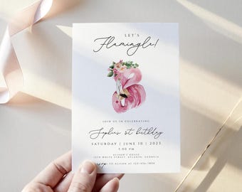 Flamingo Baby Shower Invitation, Girls Baby Shower Invitation, Floral Pink Flamingo Shower Invites, Tropical Flamingo Baby Shower, FBSH01