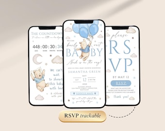 Winnie the Pooh boy Baby Shower Digital Invitation RSVP template, We Can Bearly Wait Editable Teddy Bear, trackable rsvp blue Baby, WP003