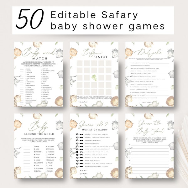 50 Safari Flowers Baby Shower Games, Jungle Animals Baby Shower Games, Oh Boy Safari Baby Shower Games