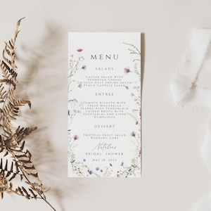 Wildflower Bridal Shower Menu Template, bridal Shower Brunch, Boho floral bridal Brunch Menu, wildflower bridal shower menu, WFBSH14