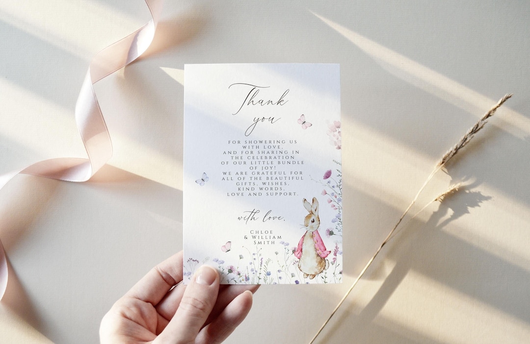 Peter Rabbit Thank You Card Template, Peter Rabbit Pink Thank You Card ...