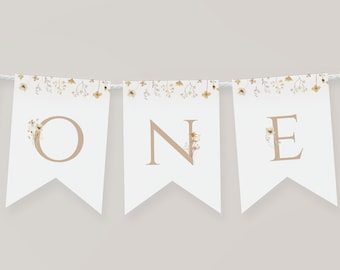 Wildblumen Hochstuhl Banner zum Ausdrucken, Wildblumen 1. Geburtstag Dekor, 1. Geburtstag Banner für Hochstuhl, Wildblumen Hochstuhl Banner