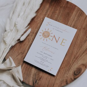 Our Little Sunshine First Birthday Invitation Editable, Sunshine 1st Birthday Invite, Boho Sun 1st Birthday Neutral, Printable Template image 5