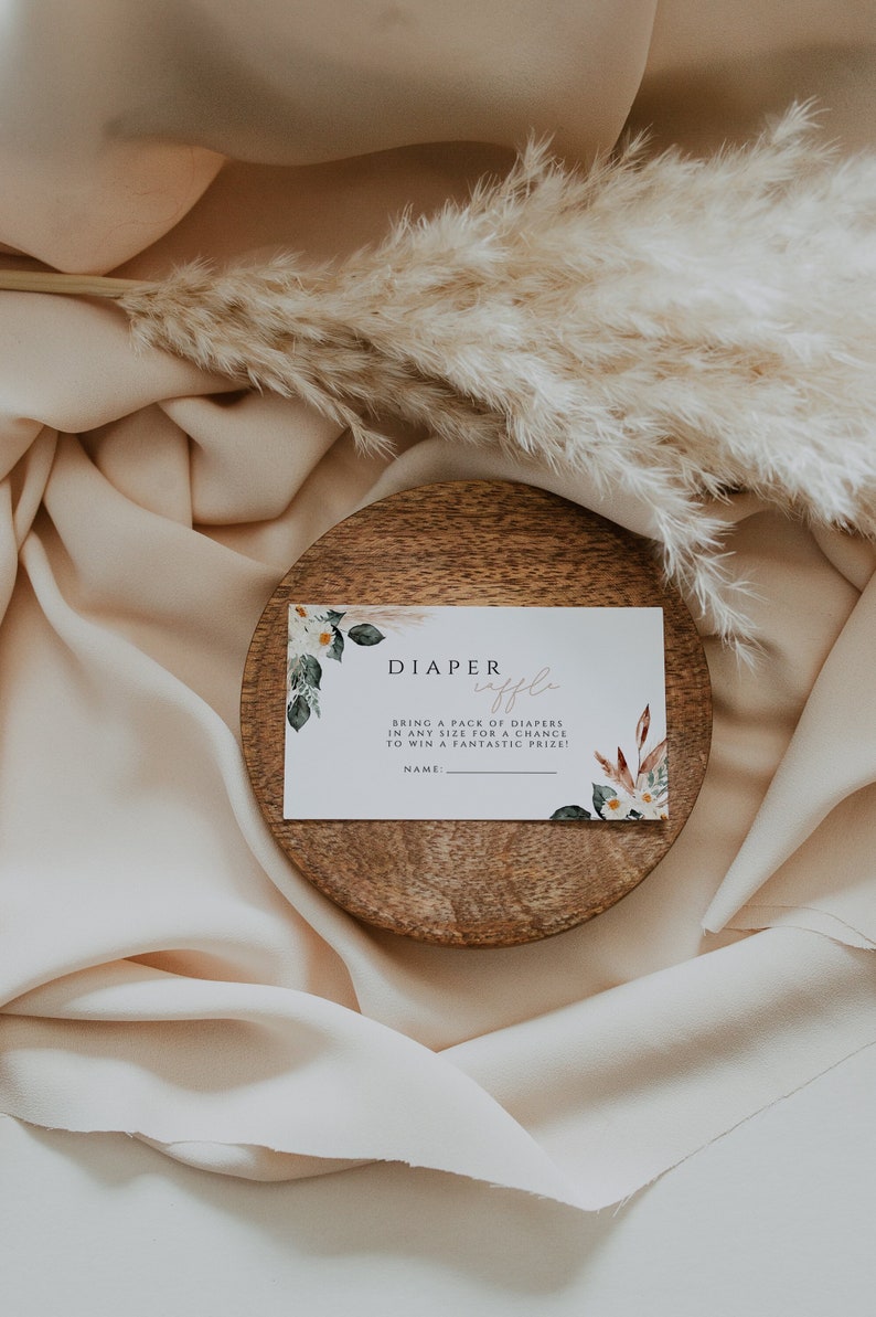 Boho Pampas Baby Shower Diaper Raffle Ticket Template - Etsy