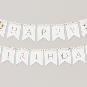 Wildflower Banner Template, Wildflower Happy Birthday Banner, 1st Birthday Banner Printable Floral Banner, Editable bunting, Birthday Decor
