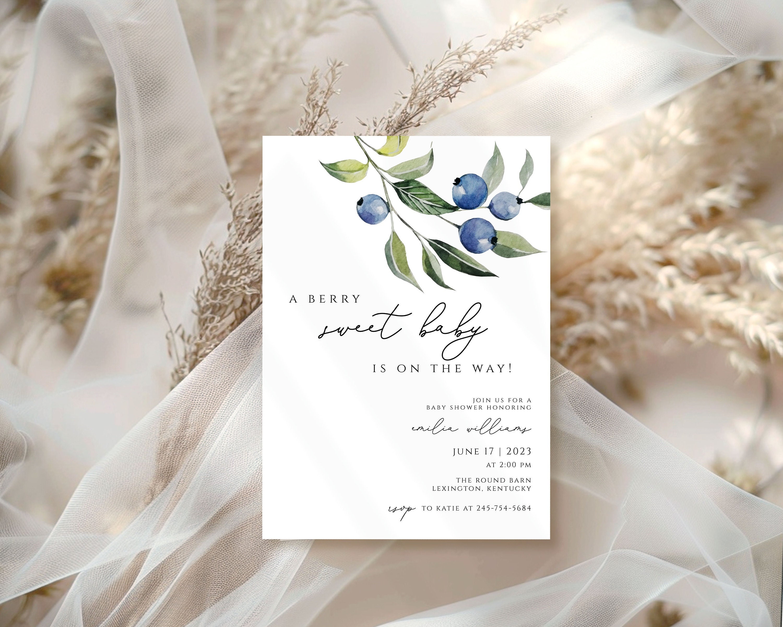 Blueberry Baby Shower Invitation Template: Berry Sweet Invite