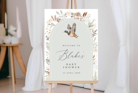 Mallard Duck Baby Shower Welcome Sign, Duck Hunting arch Welcome Sign Poster, duck Baby Shower Sign, Mallard baby shower welcome, DBSH01