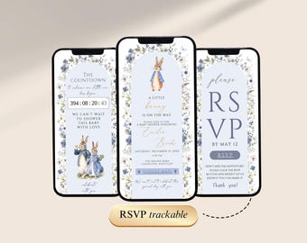 Peter rabbit baby shower digital Invitation Template with Clickable RSVP, A little bunny is on the way baby shower, Boy Peter Rabbit, CPRB5