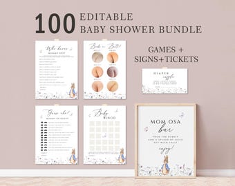 Editable Peter Rabbit Baby Shower Game Bundle, Blue Peter Rabbit Baby Shower Game Pack, Boy Peter Rabbit Shower Games, Peter Rabbit, PRAB01