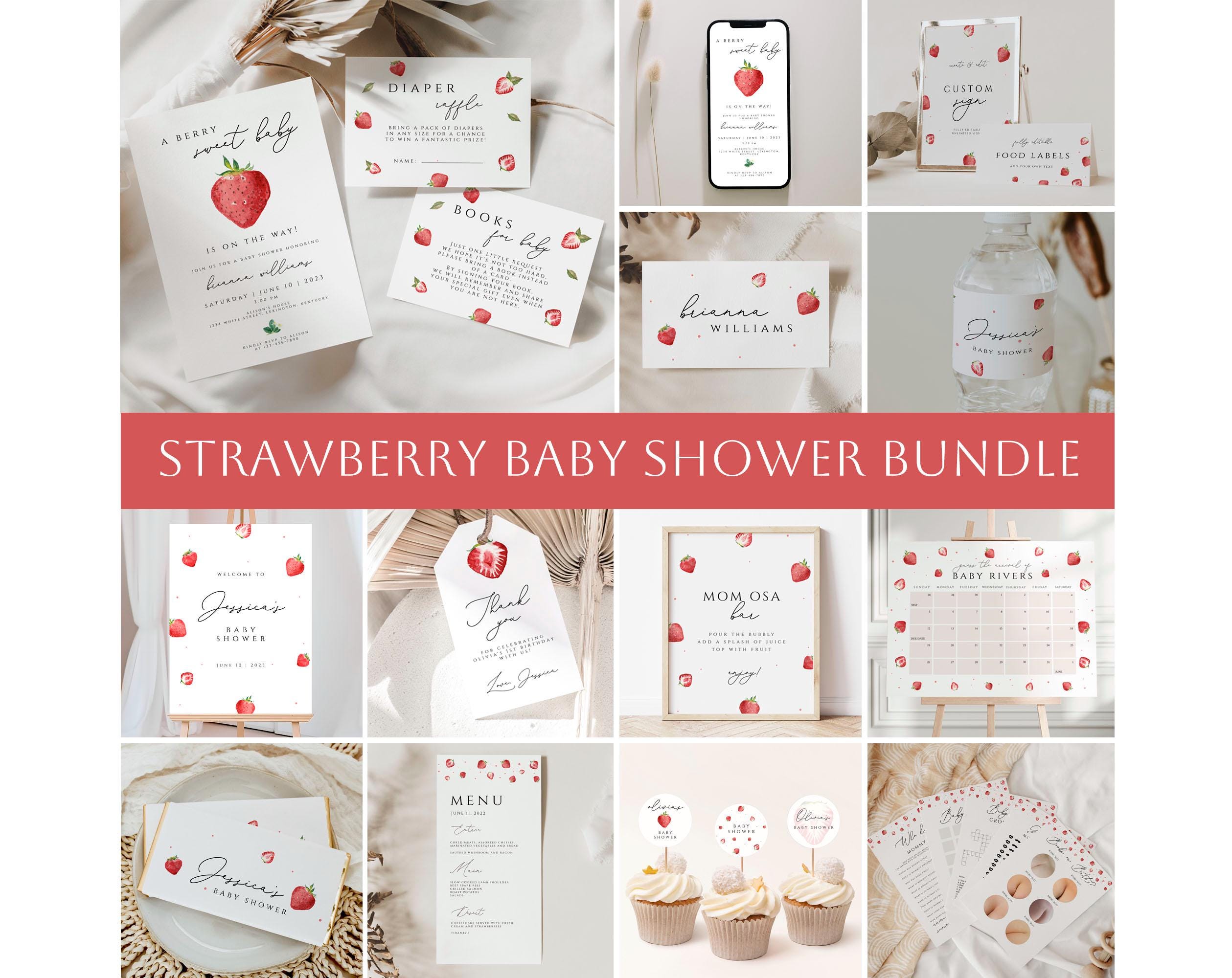 Strawberry baby shower Invitation Bundle, A Berry Sweet Baby is on the Way, Strawberry baby brunch, Strawberry baby shower, SBS01