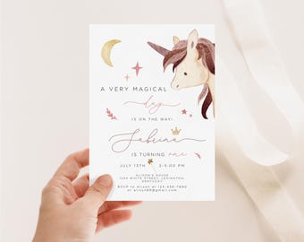 Unicorn Birthday Invitation Editable, Unicorn Invitation Girl, Magical Birthday Invitation, Unicorn Party, Unicorn Birthday Invite, UNB01