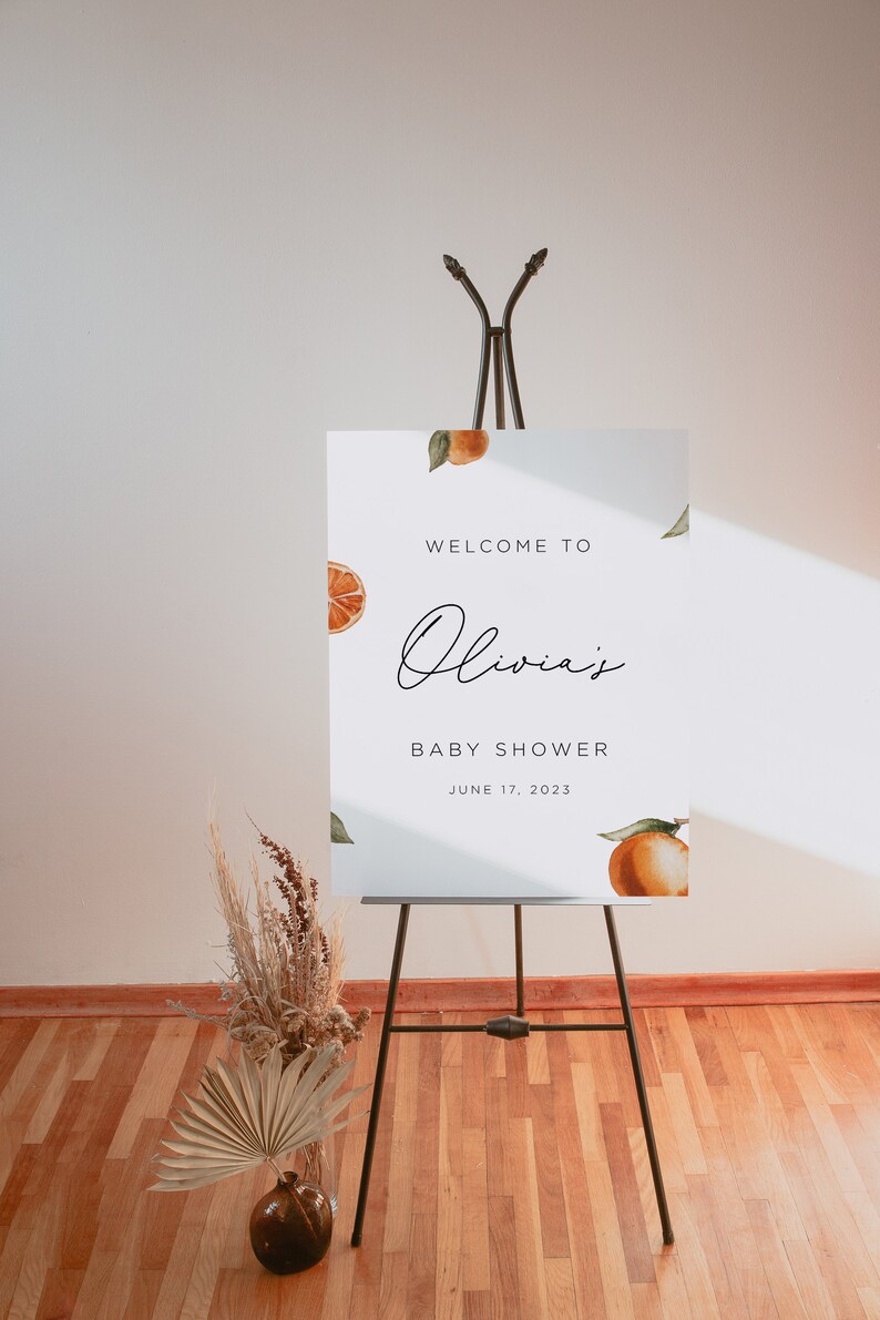Little Cutie Baby Shower Sign, Welcome Sign Baby Shower, Orange Baby Shower Sign, Citrus Baby Shower Sign, Editable Sign, Cutie Shower Sign image 2
