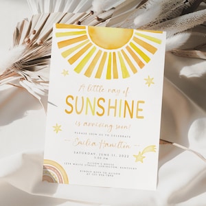 Sunshine Baby Shower Invite, Little ray of sunshine Baby Shower Invitation, sun Baby Shower, here comes the sun shower invitation, SBH01