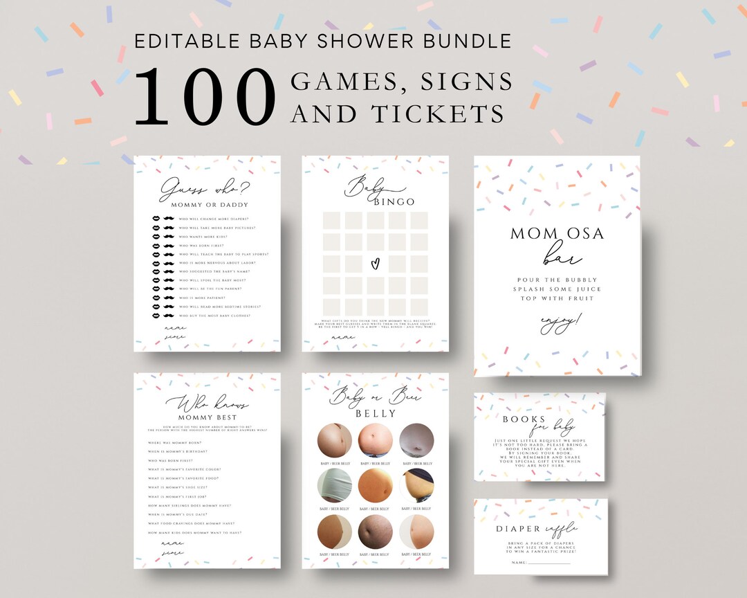 100 Editable Baby Sprinkle Games and Signs, Sprinkle Baby Shower Games ...