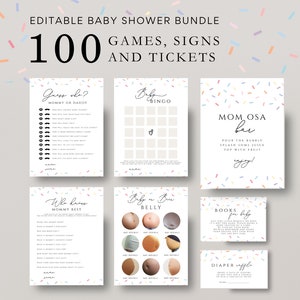 100 Editable  Baby Sprinkle Games and signs,  sprinkle baby shower games Baby Shower Games, sprinkle Games Set Baby Games